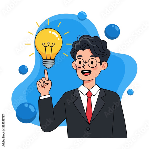 Man with Idea - Lightbulb Moment of Inspiration and Innovation.