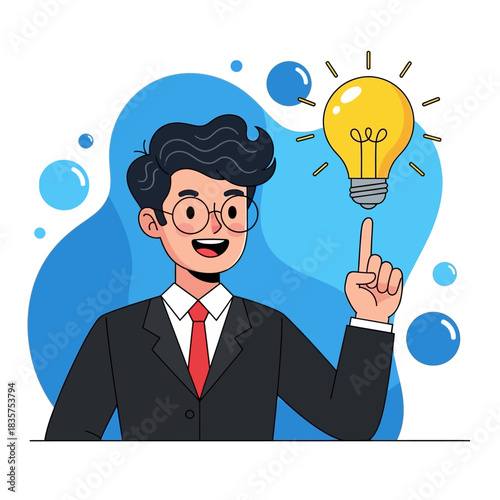 Man with Idea - Lightbulb Moment of Inspiration and Innovation.