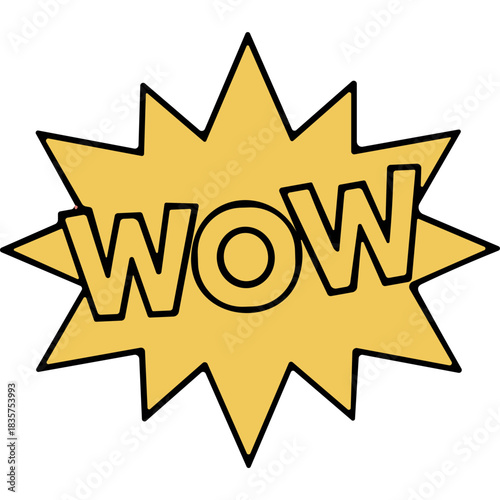 Golden Starburst Explosion Shape with the Word WOW in Bold Outline Letters on Black Background