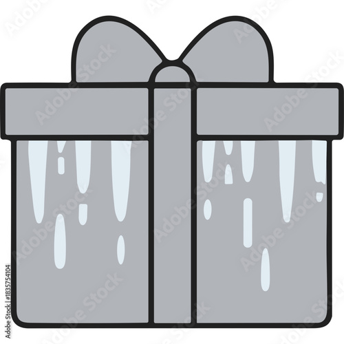 Gray Gift Box With White Icicles Tied With A Ribbon Bow For Winter Holidays And Celebrations