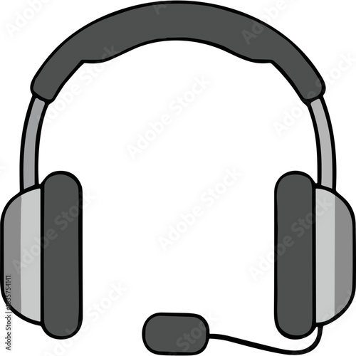 Gray Over Ear Headphones with Microphone on Black Background