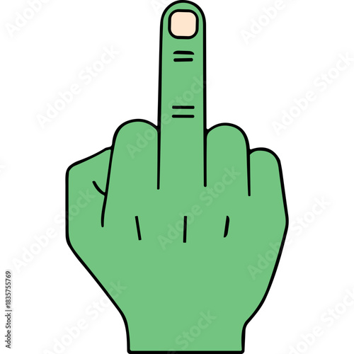 Green Hand Showing Middle Finger Up Against Black Background Graphic Design Gesture Offensive Symbol