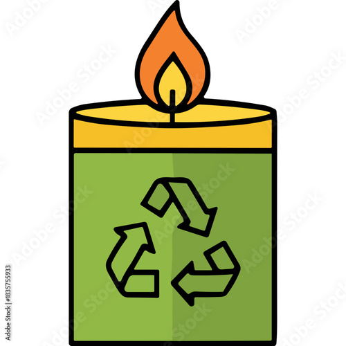 Green Candle with Recycling Symbol Burning Brightly Illuminating Hope for Environmental Protection and Sustainability Efforts