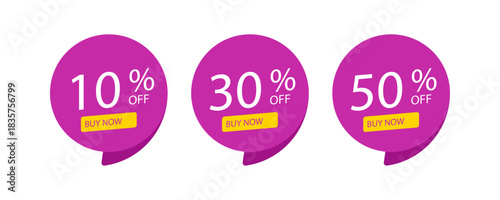 Purple and yellow discount tags showing percentage-off deals