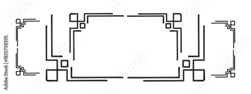 vector illustration of a metal frame, errated ink brush path. Luxury golden corner border frame isolated on transparent background. Elegant gold lines ornament for wedding invitations, greeting cards,