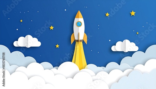 Rocket Launching Through Clouds - A Journey to the Stars.