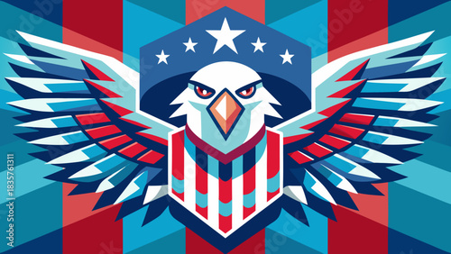 Eagle Design With Red and Blue Colors on a Patterned Background