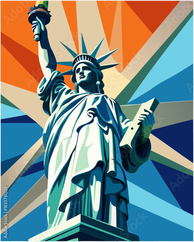 Statue of Liberty Stands Tall in New York City Under Bright Colors