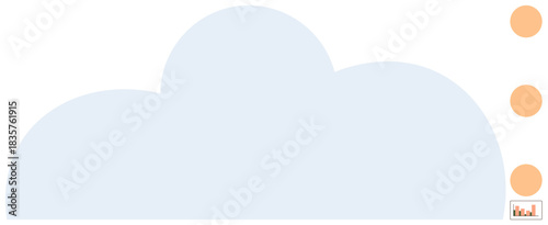 Minimalistic blue cloud shape with three orange dots aligned vertically to the right. Ideal for data storage, digital connectivity, cloud computing, technology, simplicity, innovation, and resource
