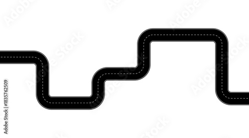 Winding road or highway path. Curved street map icon for navigation and transport design. Simple roadway symbol, isolated vector illustration.