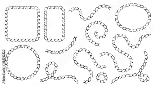 Nautical rope frame with circular braided pattern. Round marine border featuring detailed rope texture and sailor knot style. Clean flat vector illustration isolated on white background.