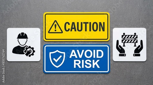 'Avoid Risk' with 'Caution' sign, professional visual emphasizing caution, prevention, and smart decision