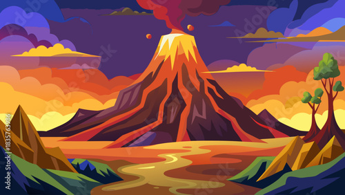 Eruption at the Volcano Creates a Colorful Landscape With Smoke