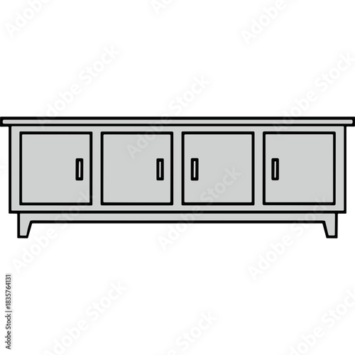 Minimalist Four Door Storage Cabinet With Clean Lines And A Simple Silhouette On A Solid Black Background Isolated Vector Graphic