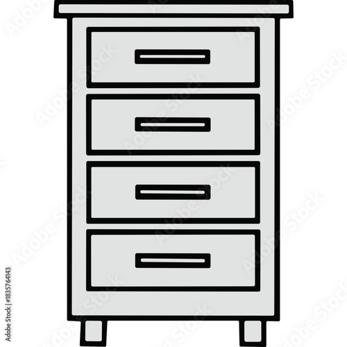 Minimalist Gray Five Drawer Cabinet Isolated on Black Background with Clean Lines and Simple Design Representing Storage and Organization