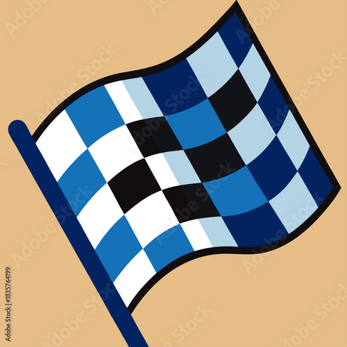 Blue and Black Checked Flag Waving in a Light Background