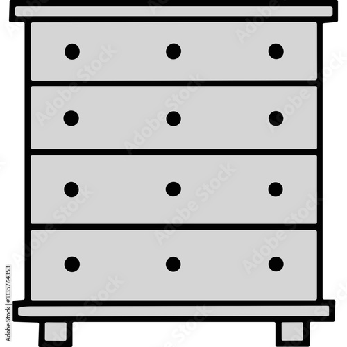 Minimalist Light Gray Chest Of Drawers With Four Drawers And Black Knobs Isolated On A White Background Clean Design Furniture Vector Illustration