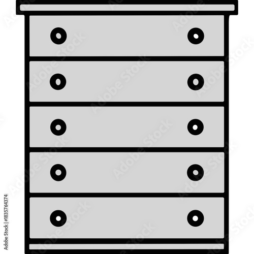 Minimalist Light Gray Five Drawer Dresser With Silver Drawer Pulls Against A Black Background Simple Furniture Design Vector Illustration
