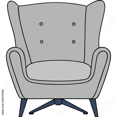 Minimalist Light Gray Wingback Armchair With Dark Blue Legs On A Black Background Modern Furniture Design