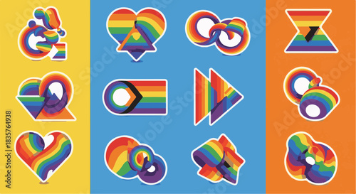 Colorful Collection of Stylized Rainbow Graphic Icons Celebrating Love and Diversity during Pride Month