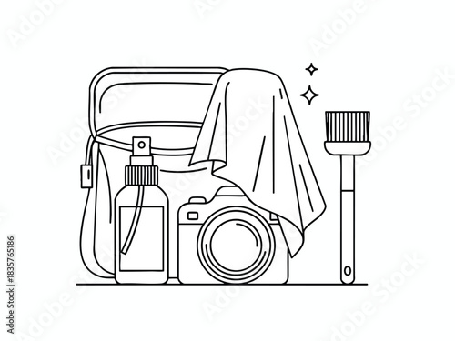 Camera and Cleaning Supplies Illustration