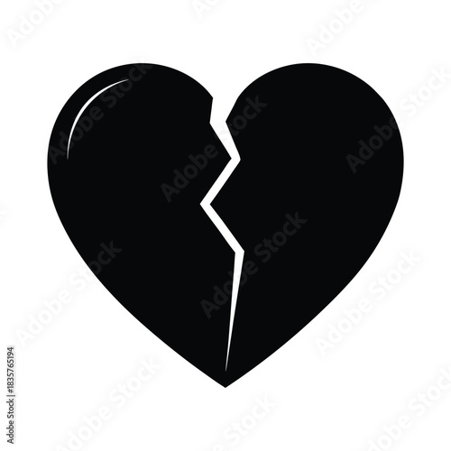 Broken Heart Symbol Depicting Grief, Sadness, and Loss in Vector Form, Suitable for Design, Expressing Unhappiness, Separation, and Pain