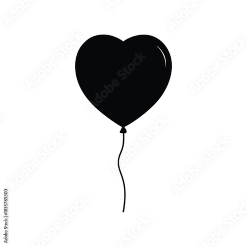 Elegant black heart balloon illustration, a symbolic graphic representing love, romance, and celebration, ideal for conveying affection and deep emotional connections in design projects