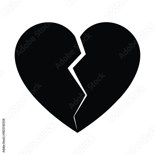 Black Broken Heart - Symbol of Heartbreak, Loss, or Failed Relationships, Ideal for Vector Graphics and Design Compositions
