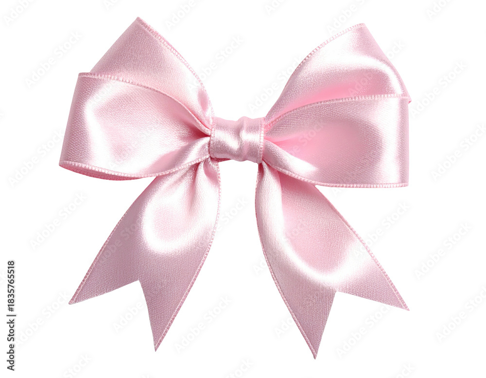 Fototapeta premium A close-up studio shot shows a lustrous, pale pink satin bow against a black background