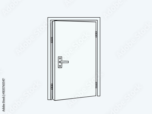 Simple Line Drawing of a Closed Door with Handle