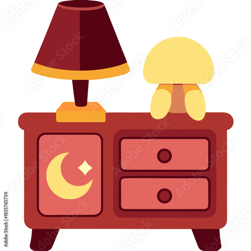 Decorative Nightstand With Lamp and Mushroom Figure in Simple Style