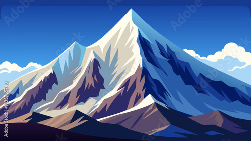 Snowy Mountain Peak Under a Blue Sky With Clouds