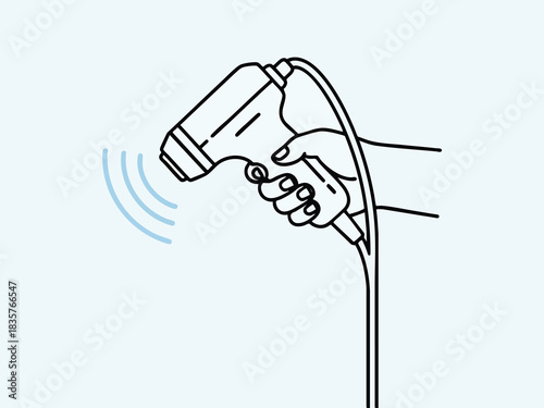 Hand holding hair dryer simple line art