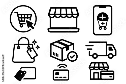 E-Commerce Shopping and Delivery Line Icons