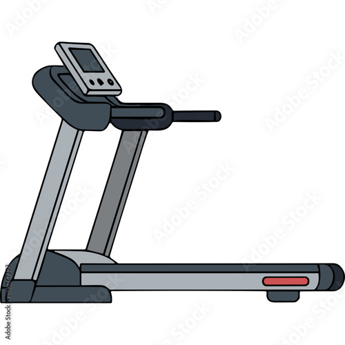 Modern Gray Treadmill Exercise Machine With Digital Display and Control Panel For Fitness Training In A Gym Or Home Workout Space