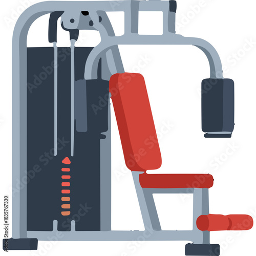 Modern Gym Machine for Strength Training with Red Seat and Gray Frame in a Studio Setting