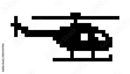 Pixel art helicopter icon in retro 8 bit style. fun cartoon.