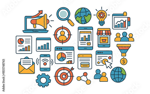 Digital Marketing, SEO, and Business Analytics Icons
