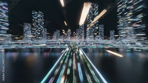 4K Futuristic Night City Skyline Speed Motion Background