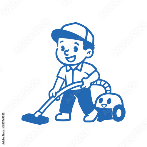 illustration Cartoon cleaner with a vacuum