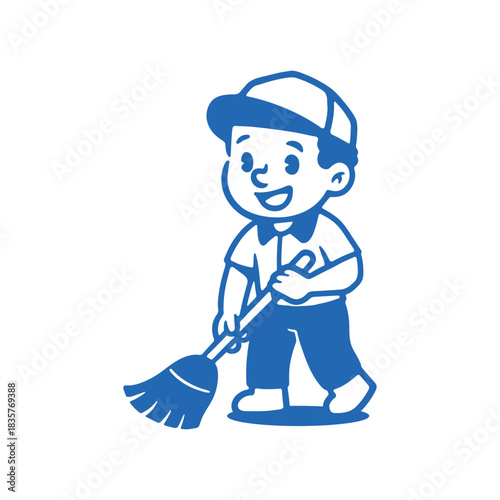 illustration Cleaning boy with broom cartoon