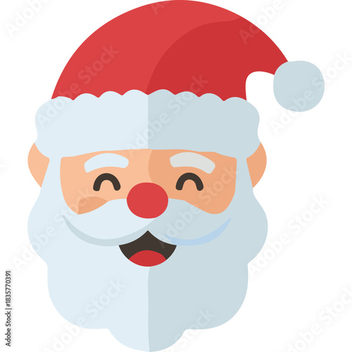 Joyful Santa Claus Face With Red Hat White Beard And Red Nose Smiling Merrily In Flat Design Style Icon Representing Christmas And Holiday Spirit