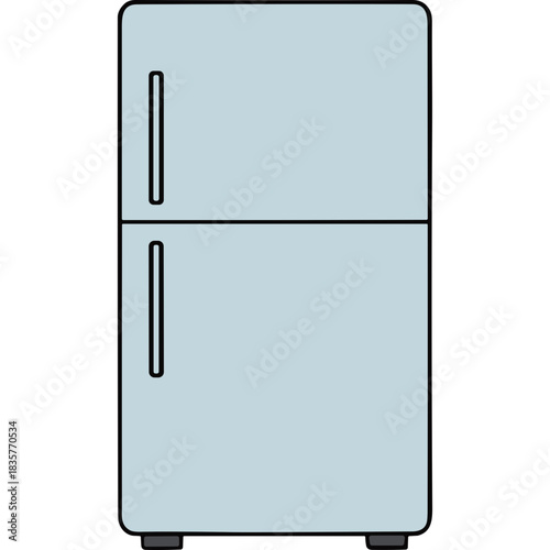 Pale Blue Modern Refrigerator With Two Doors And Silver Handles Isolated On Black Background Simple Clean Design