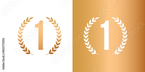 Golden laurel wreath number one isolated vector illustration symbol of success, achievement, championship, award, winner, first place trophy, recognition and sports celebration event design