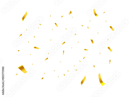 Golden shiny confetti isolated on white background vector illustration with sparkling festive tinsel elements for holiday party decoration, celebration, joyful glitter event design