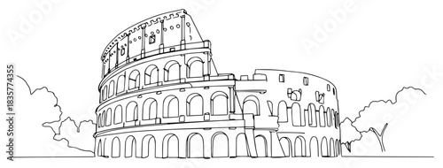 Colosseum Rome historical landmark continuous line drawing vector sketch