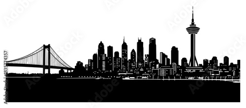 City skyline silhouette with bridge and skyscrapers waterfront panorama vector