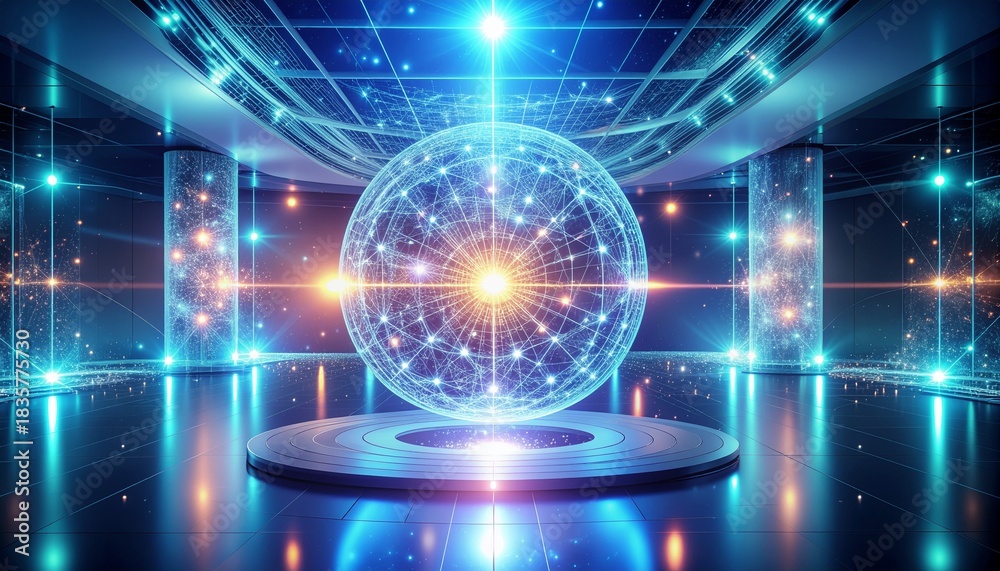 Fototapeta premium Futuristic Digital Sphere in a High-Tech Luminous Environment