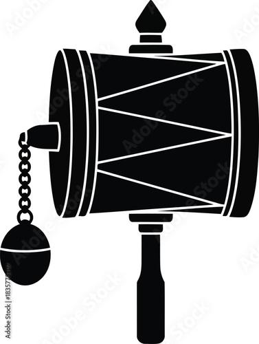 Tibetan prayer drum handheld chant chime buddhist meditation sacred ritual object silhouette icon vector