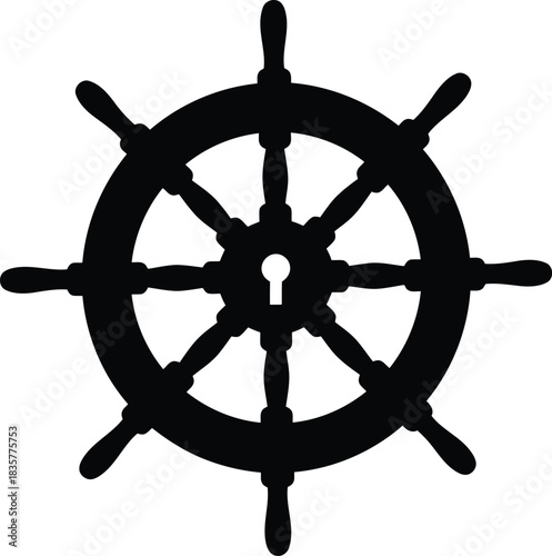 Nautical helm with keyhole symbol represents navigation guidance security trust control direction vector